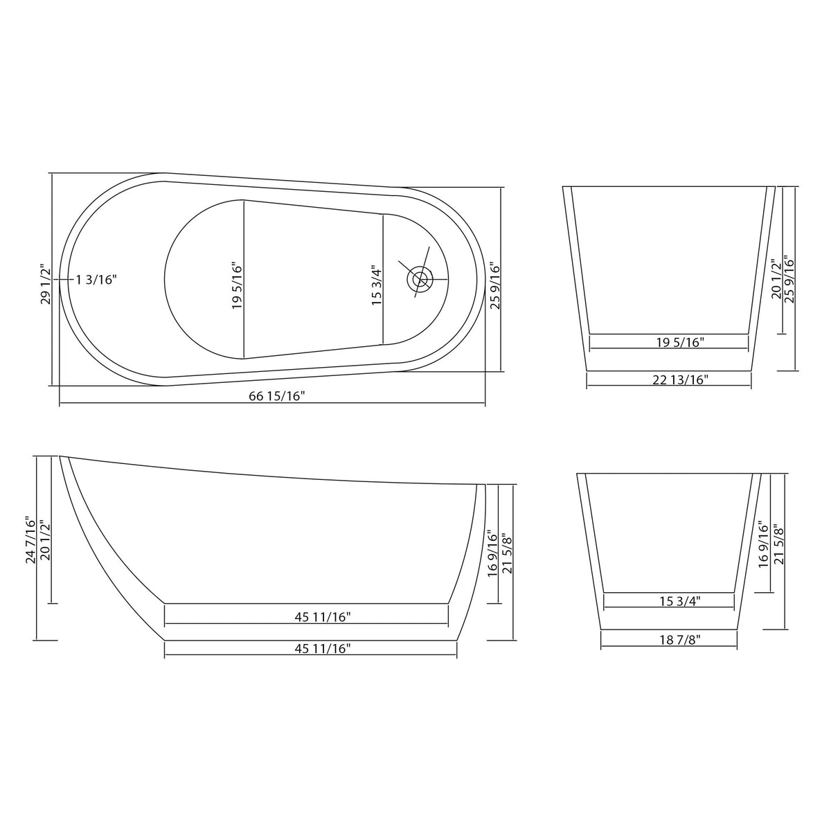 Contemporary Glossy Freestanding Bathtub With Overflow And Drain