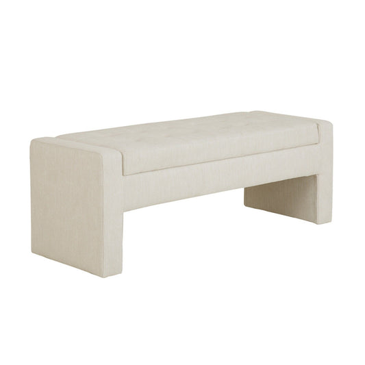 Elegant Soft Close Storage Bench Polyester Upholstery - Cream