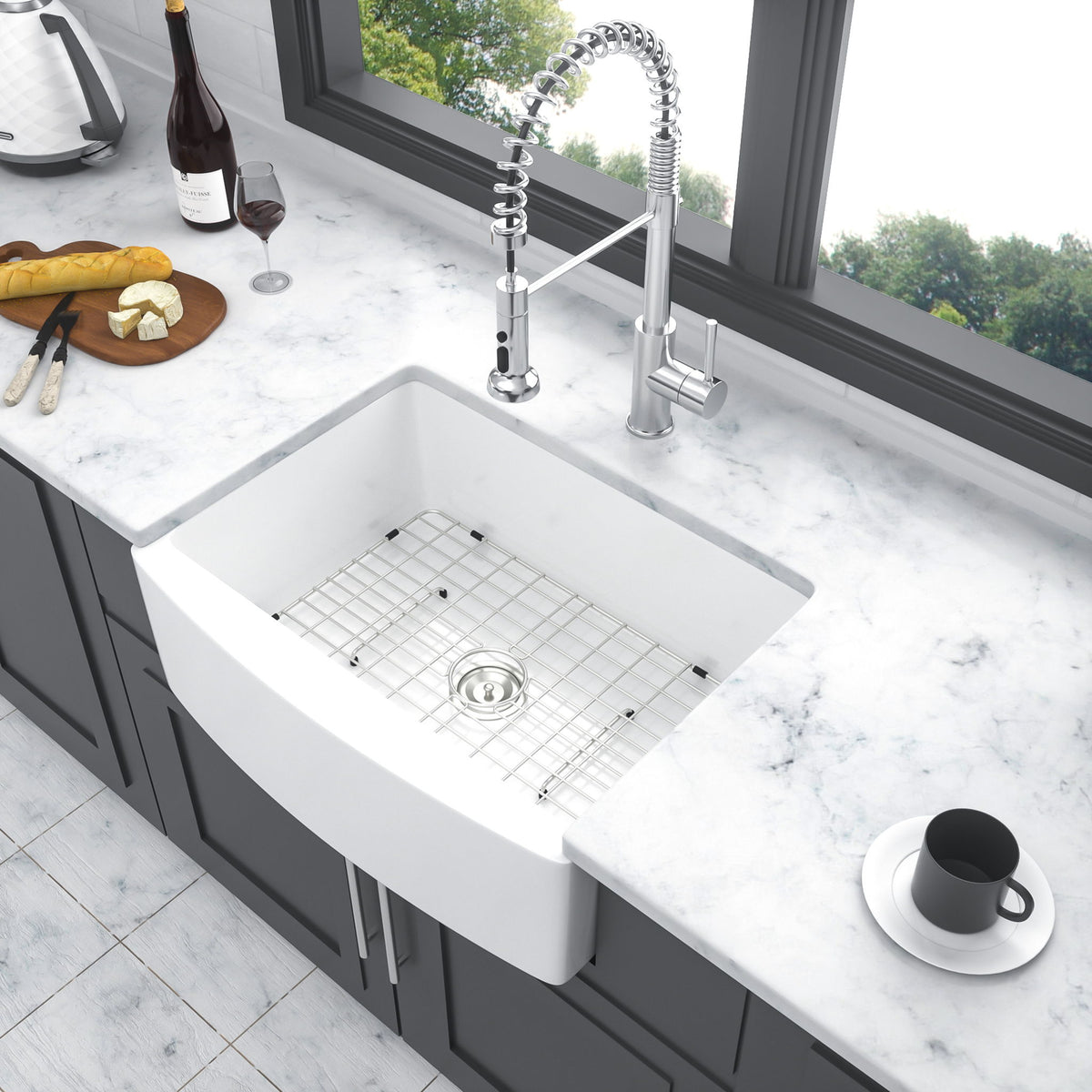 Farmhouse Sink, Apron Front Single Bowl With Arch Edge Design