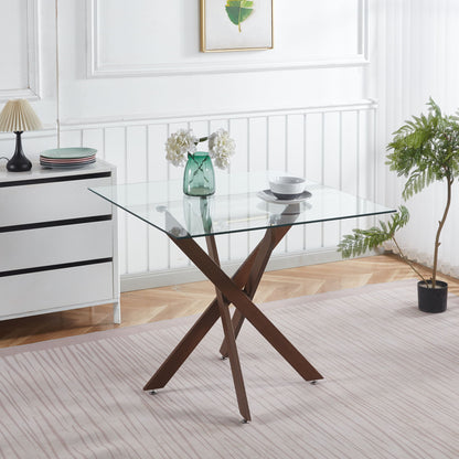 Dining Table With Cross Metal Leg And Tempered Glass, Modern Space Saving Kitchen Table For Living Room Legs, Square Table