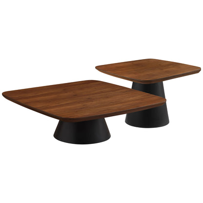 Duncan - 2 Piece Coffee Table Set With Sculpted Bases - Walnut