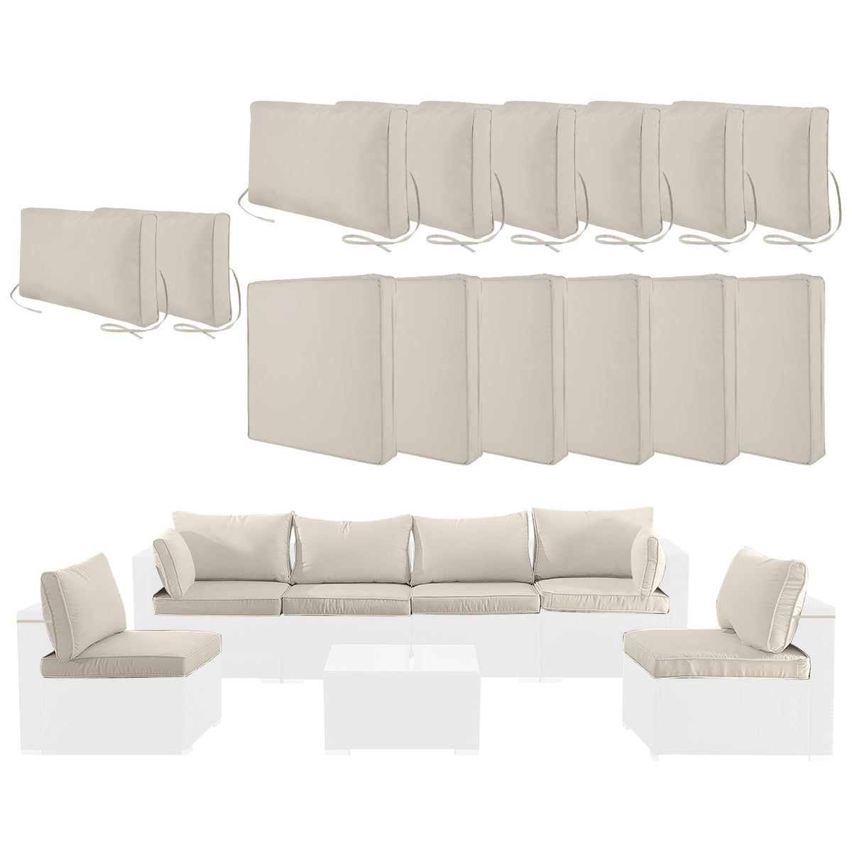 Cushion Covers For 7 Piece Wicker Sectional Sofa, 14 Pack Seat And Back Slipcovers With Zipper