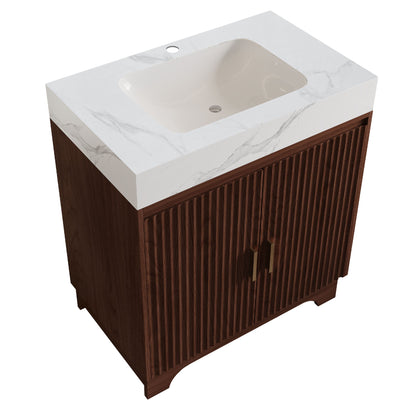 Freestanding Bathroom Vanity With Sink - Walnut / White