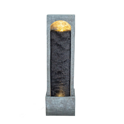 Tall Outdoor Water Fountain, Vertical Cascading Waterfall With Pump, Floor Fountain For Garden - Black / Gray