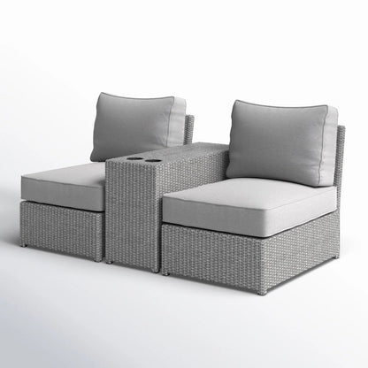 2 Person Wicker Conversation Set With Cushions, Weather Resistant
