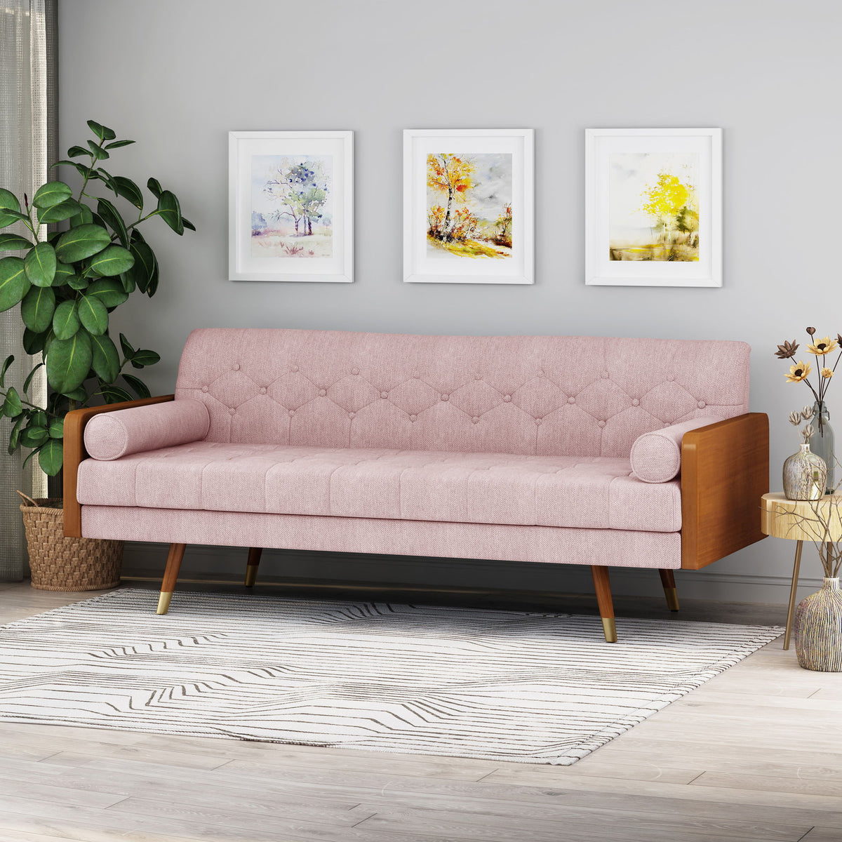 Aidan - Mid Century Modern Tufted Fabric Sofa