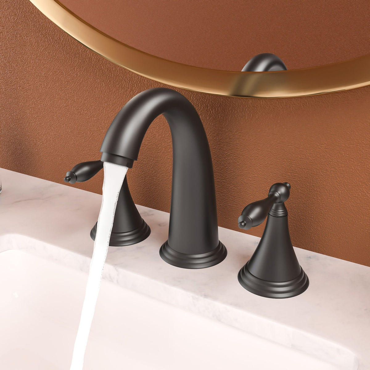 Elegant 2 Handle Widespread Bathroom Faucet With Pop Up Drain And Water Supply Lines