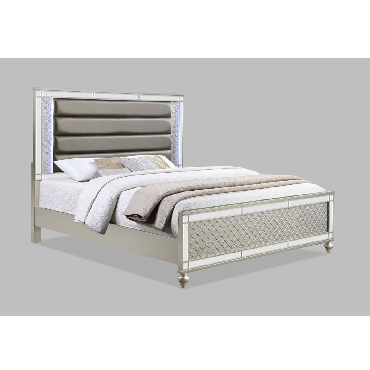 Modern Panel Bed Wit Tufted Design And Integrated LED Lighting