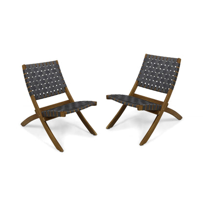 Solidago - Outdoor And Strapping Belt Folding Chairs, (Set of 2) - Black / Brown