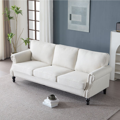 Rolled Arm Sofa With Nailhead Trim With Wooden Legs