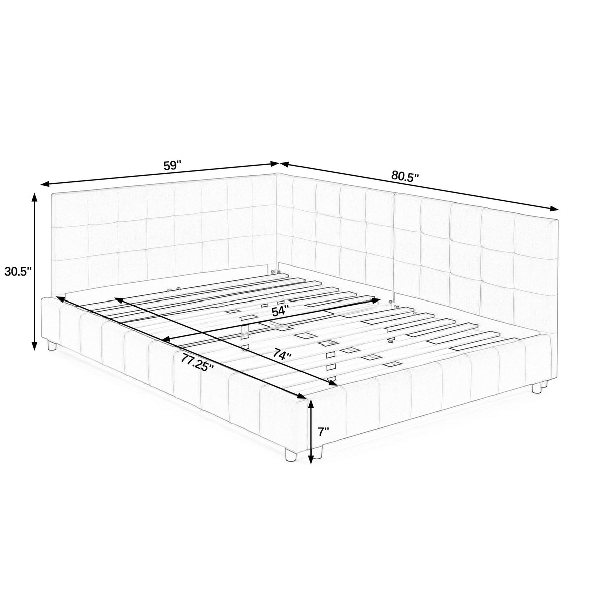 Storage Elegant Upholstered Tufted Bed Frame With Backrest And Armrests