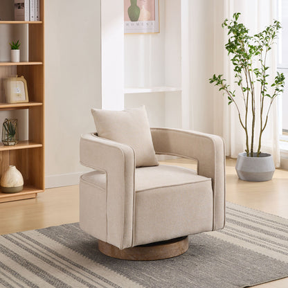 Swivel Accent Open Back Chair Modern Comfy Sofa Chair With Weathered Base For Living Room, Club Chair Leisure Arm Chair For Lounge - Beige