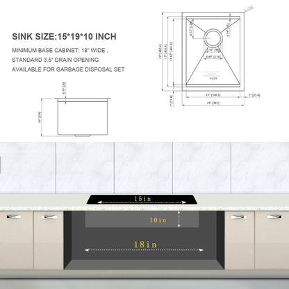 15" Undermount Kitchen Sink 16 Gauge Ledge Workstation - Brushed Nickel