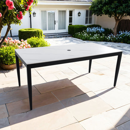 Outdoor Modern Patio Dining Table, Post Tapered Legs, Weatherproof & Rust Free