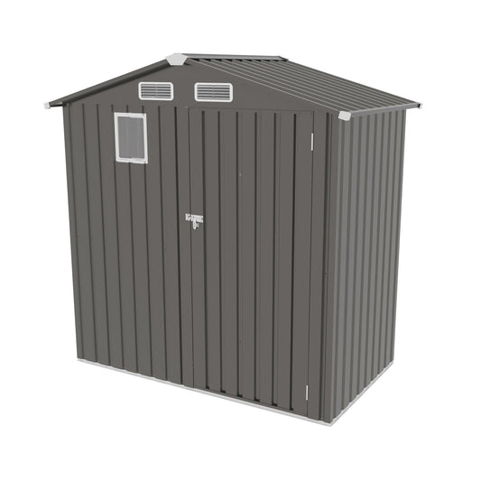Compact Outdoor Storage Shed With Peaked Roof And Lockable Door - Gray