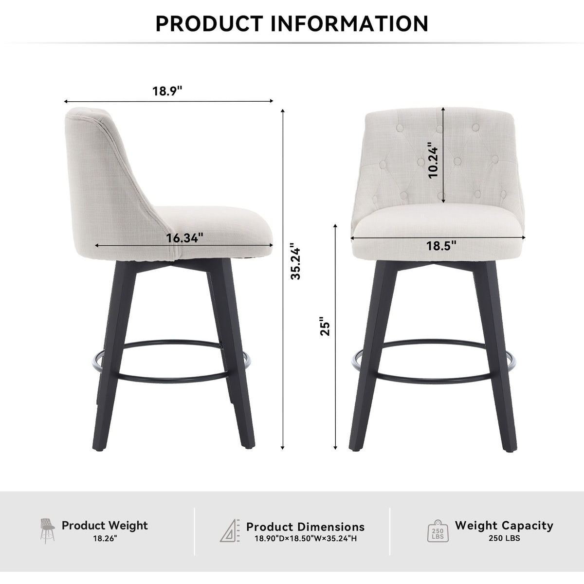 Swivel Bar Stools & Button Tufted Back (Set of 2)