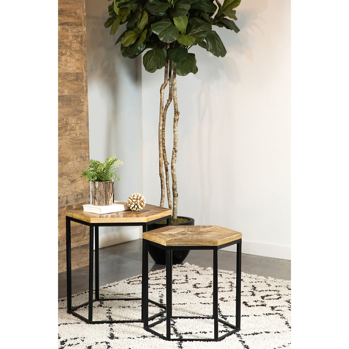 2 Piece Nesting Table With Hexagon Base - Brown