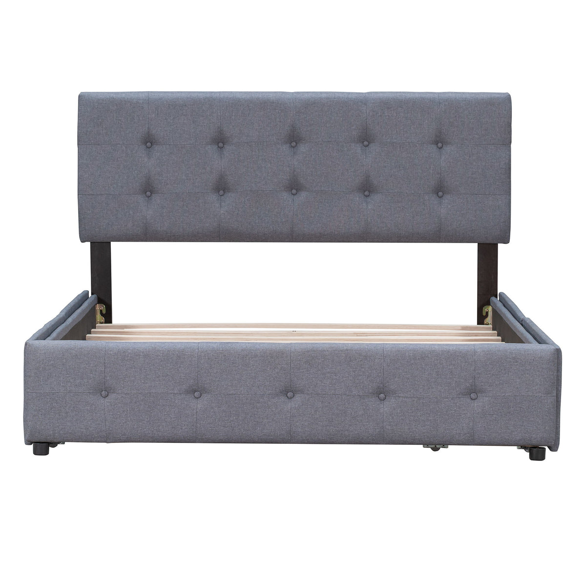 Upholstered Platform Bed With Classic Headboard And Drawers, No Box Spring Needed