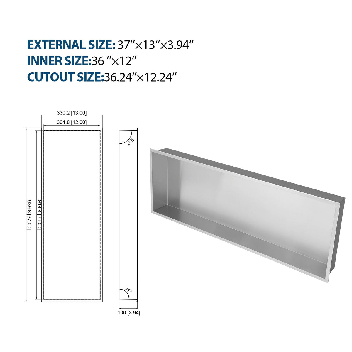 Stainless Steel Shower Niche With Seamless Design For Bathroom Storage