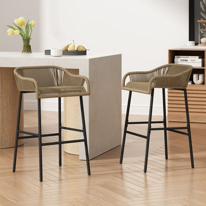 La Push - Outdoor Rope Barstool (Set of 2) - Black / Brown