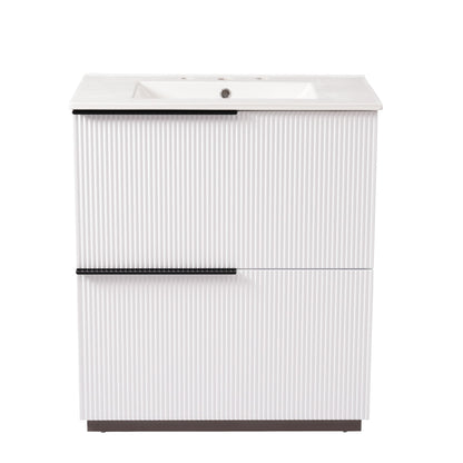 Fluted Bathroom Vanity With Ceramic Sink, Soft Close Slides