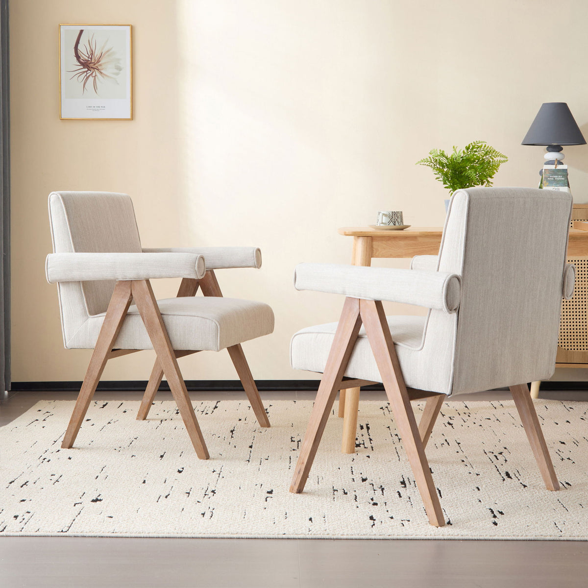 Contemporary Poppy Fabric Dining Armchair With Rubberwood Legs