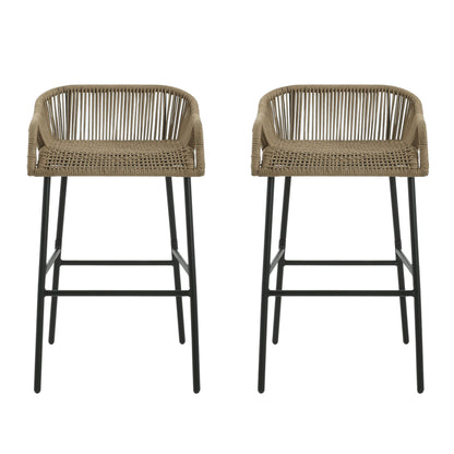 La Push - Outdoor Rope Barstool (Set of 2) - Black / Brown