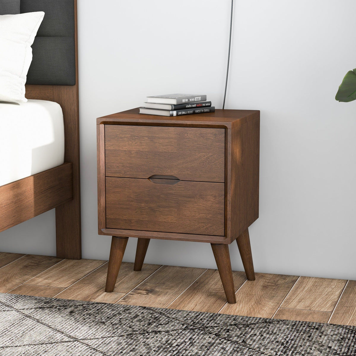 Alexandra - Night Stand With 2 Drawers - Walnut Brown