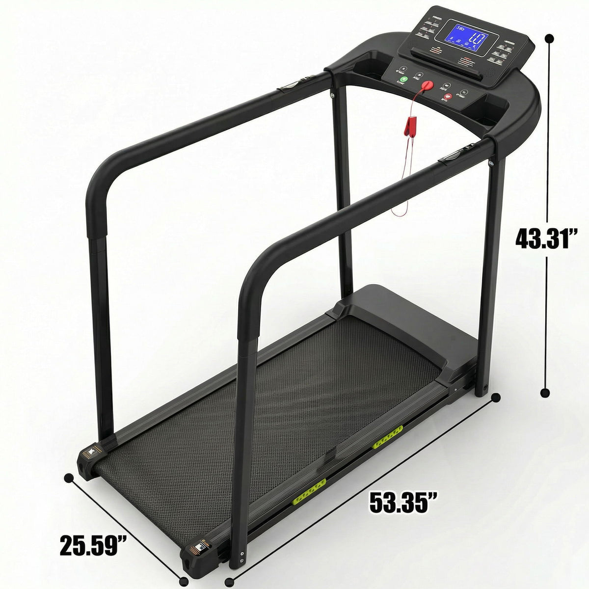 Walking Pad Treadmill With Foldable Design, Large LED Display, Stable Handrails - Black