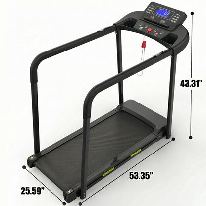 Walking Pad Treadmill With Foldable Design, Large LED Display, Stable Handrails - Black