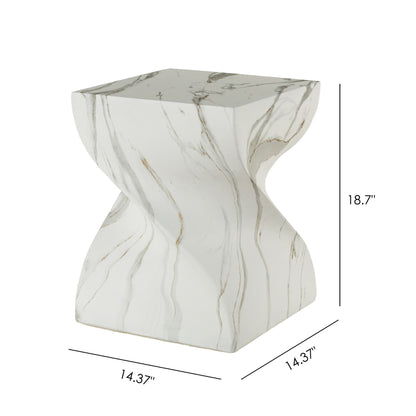 Outdoor End Table, Round Side Table For Patio And Garden - Marble