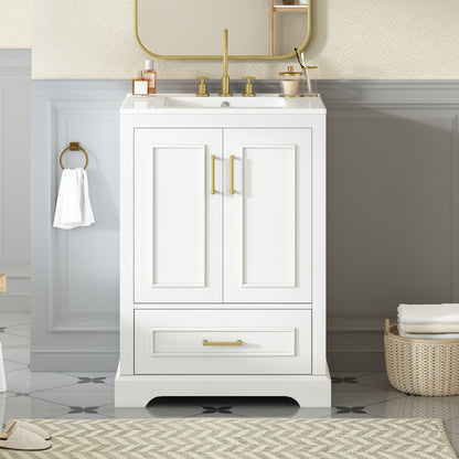 Bathroom Vanity With Sink, 1 Divided Drawer And 2 Soft Close Doors With Double Shelf