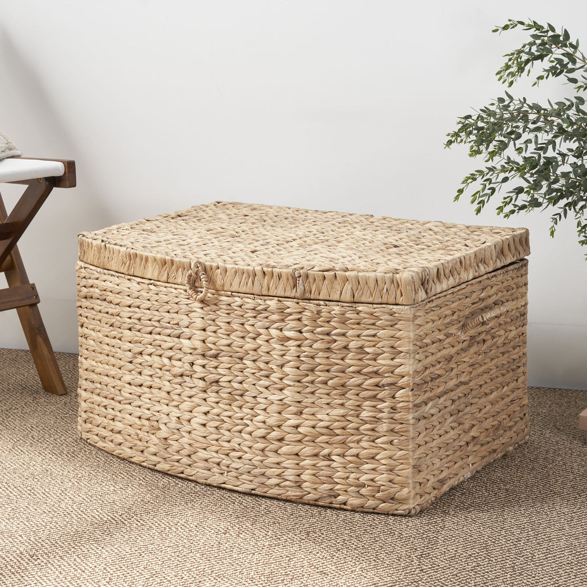 Rectangular Curve Trunk With Handles For Clothes, Toys, Magazines And Book Storage - Light Brown