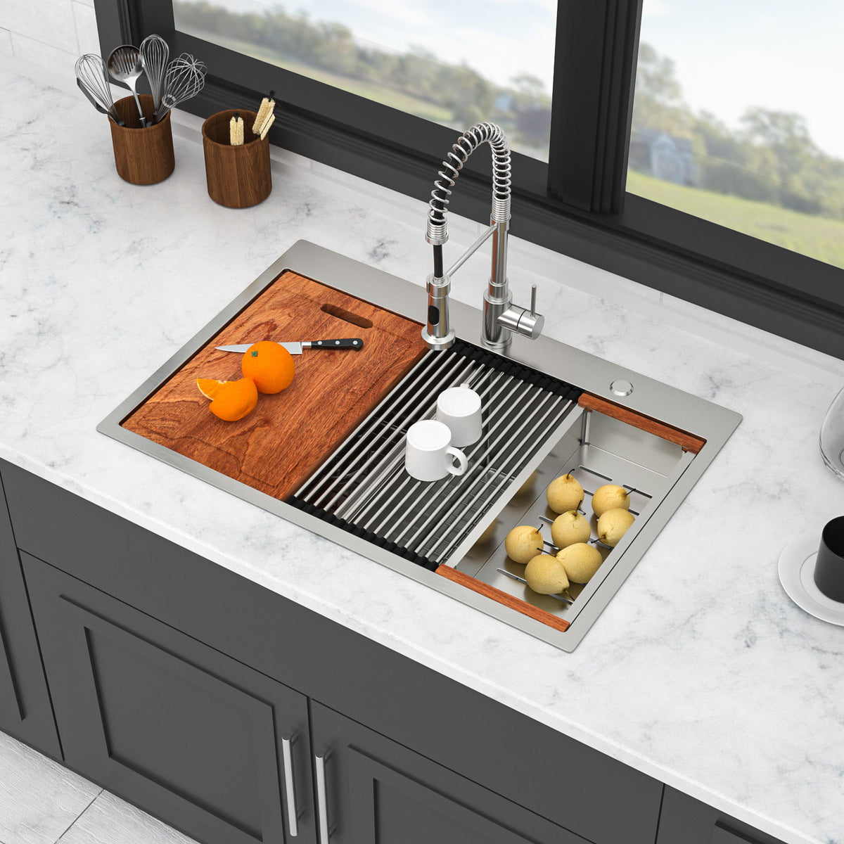 Topmount Drop In Kitchen Sink, Double Bowl 50 / 50 - Brushed Nickel