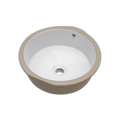 Ceramic Round Undermount Bathroom Sink With Overflow, European Style - White