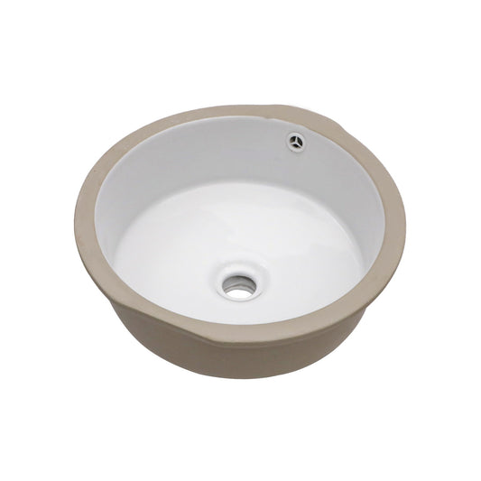 Ceramic Round Undermount Bathroom Sink With Overflow, European Style - White