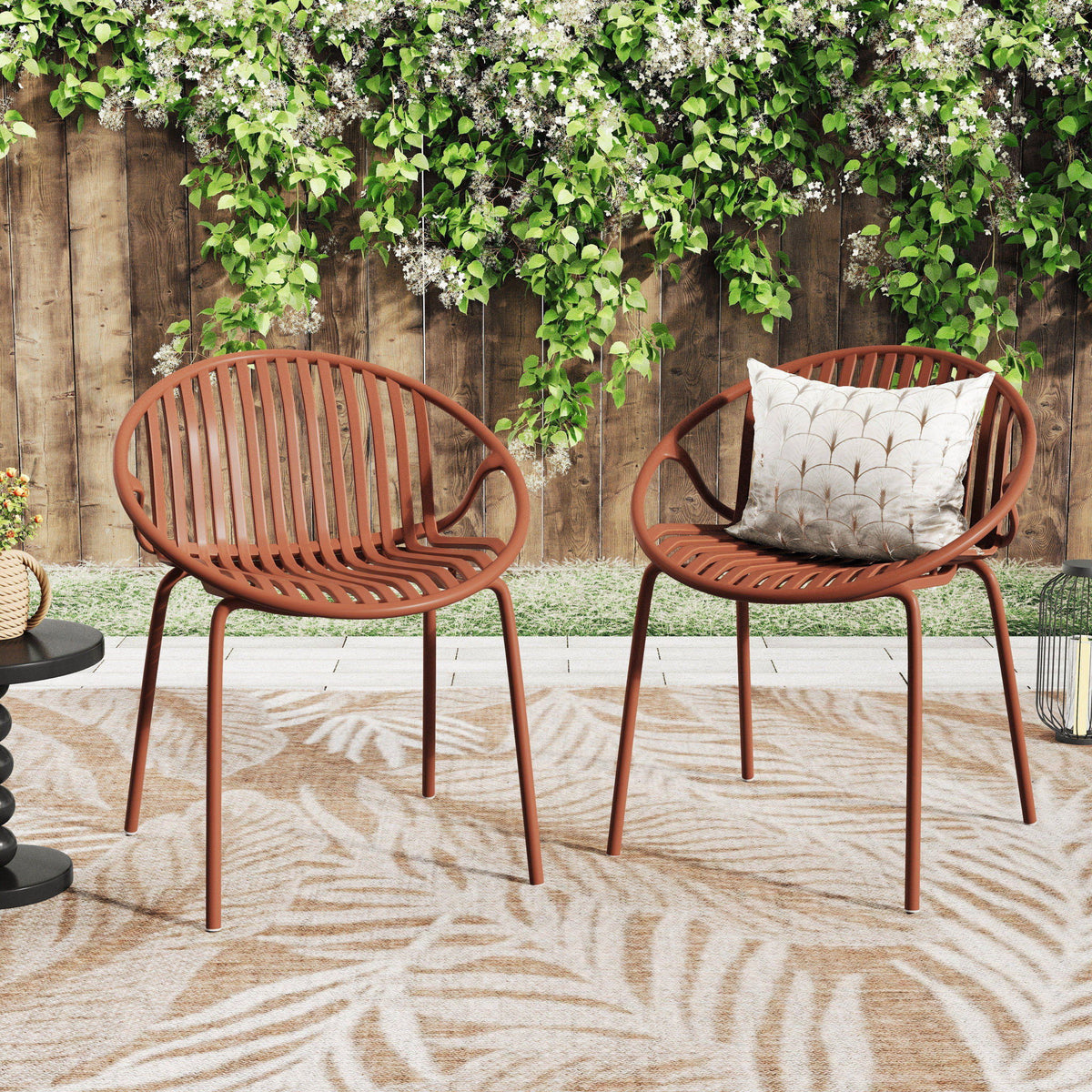 Stackable Outdoor Chairs With Breathable Plastic Backrest (Set of 2)