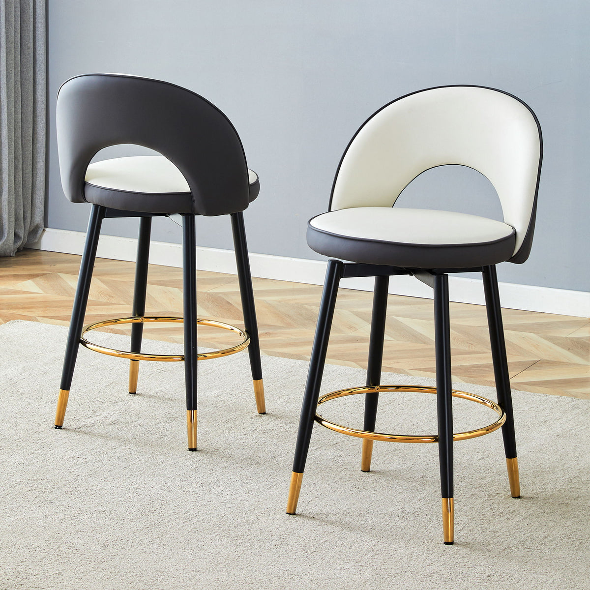 Upholstered Rotatable Bar Chair With Metal Legs For Dining Room