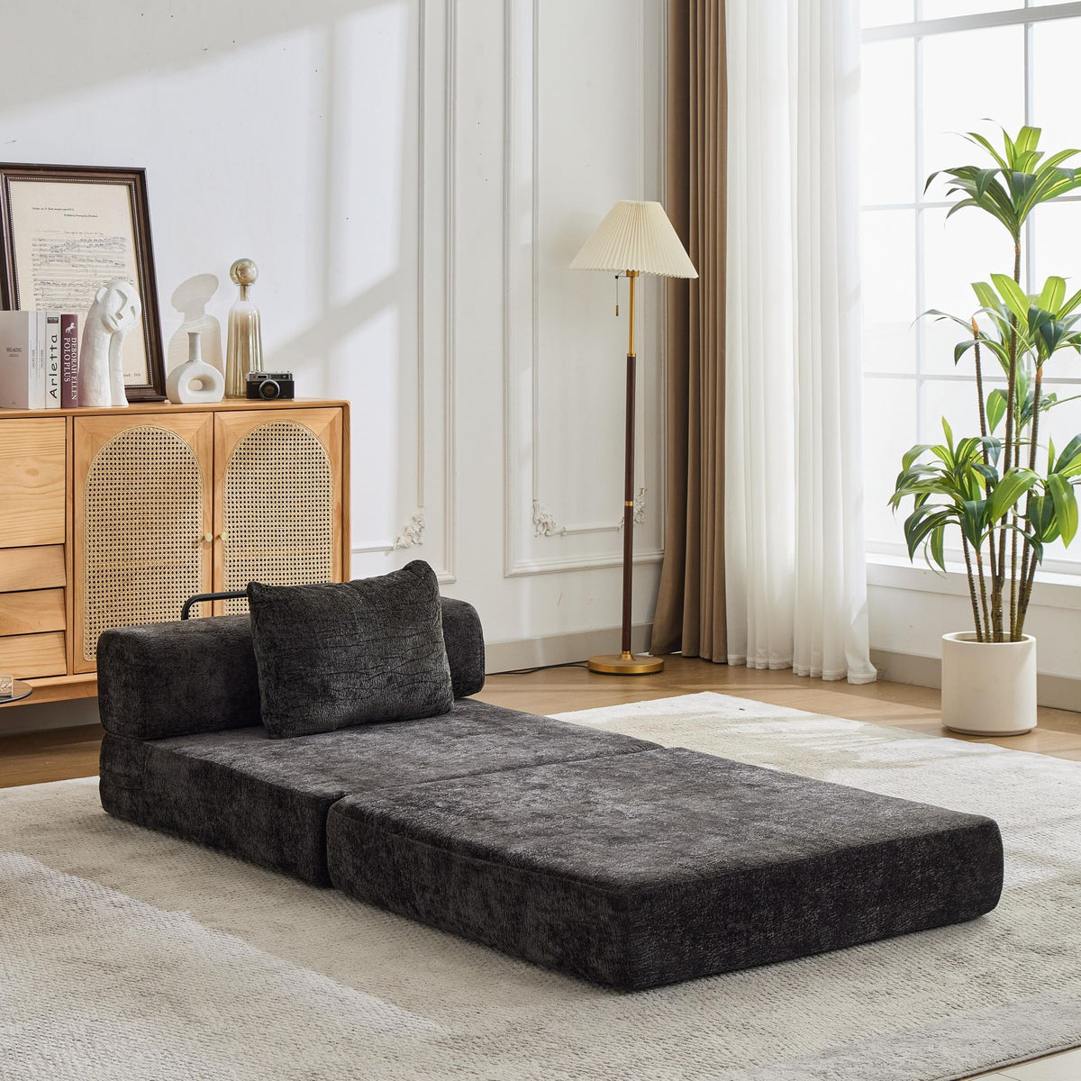 Convertible Floor Sofa Bed With Fixed Shape Frame For Living Room