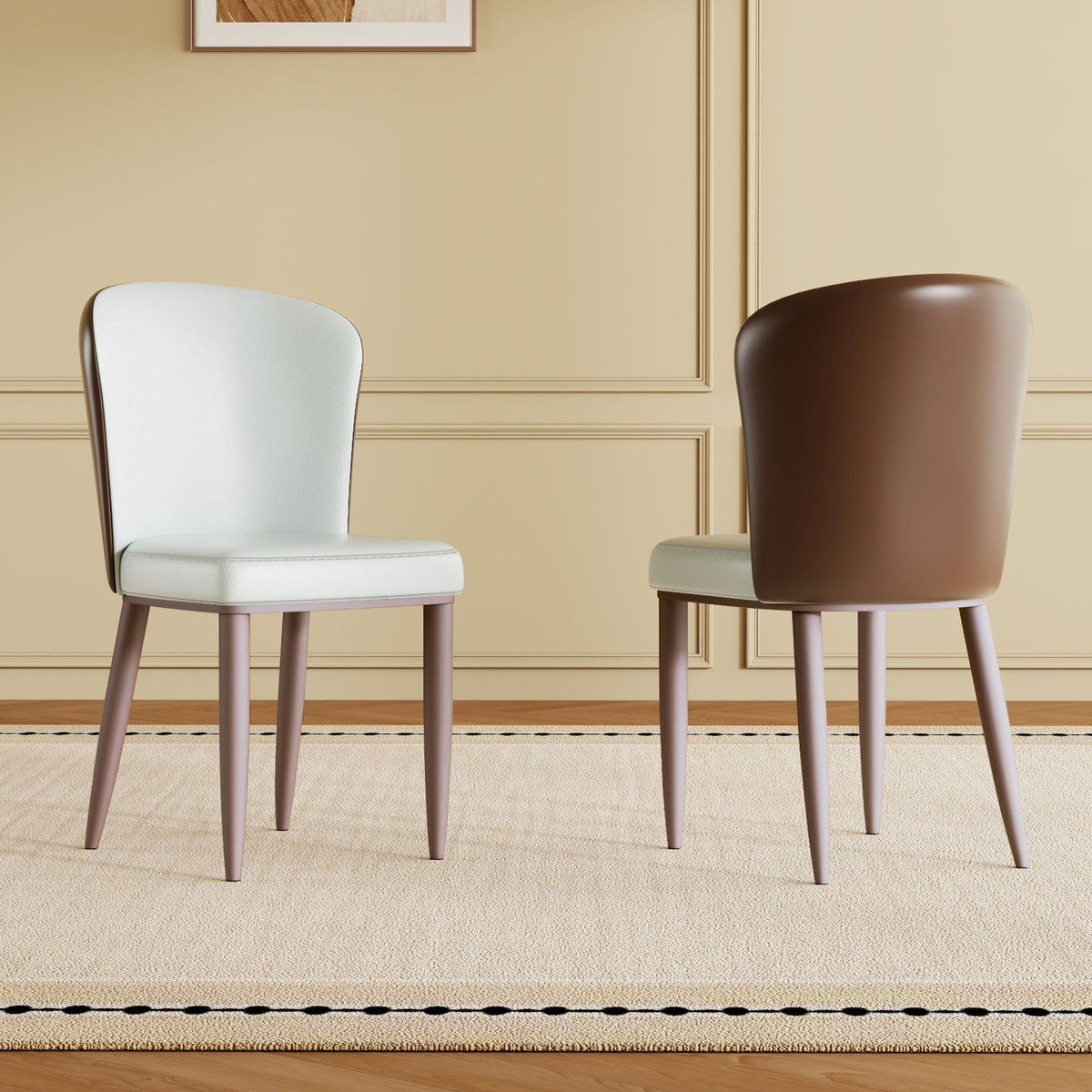 Dining Chair With Carbon Steel Legs, Comfortable Seating, (Set of 2) - White