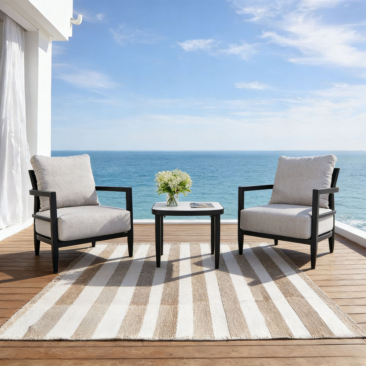 Outdoor Patio Furniture, Chat Set, Sunbrella Cushions And Side Table
