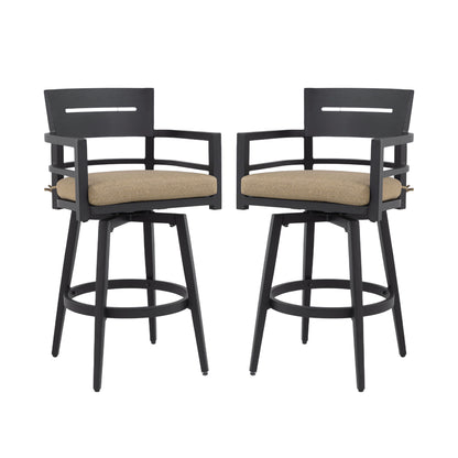 Outdoor Swivel Bar Chairs, 360 Degree Rotation, Ergonomic Backrest (Set of 2)