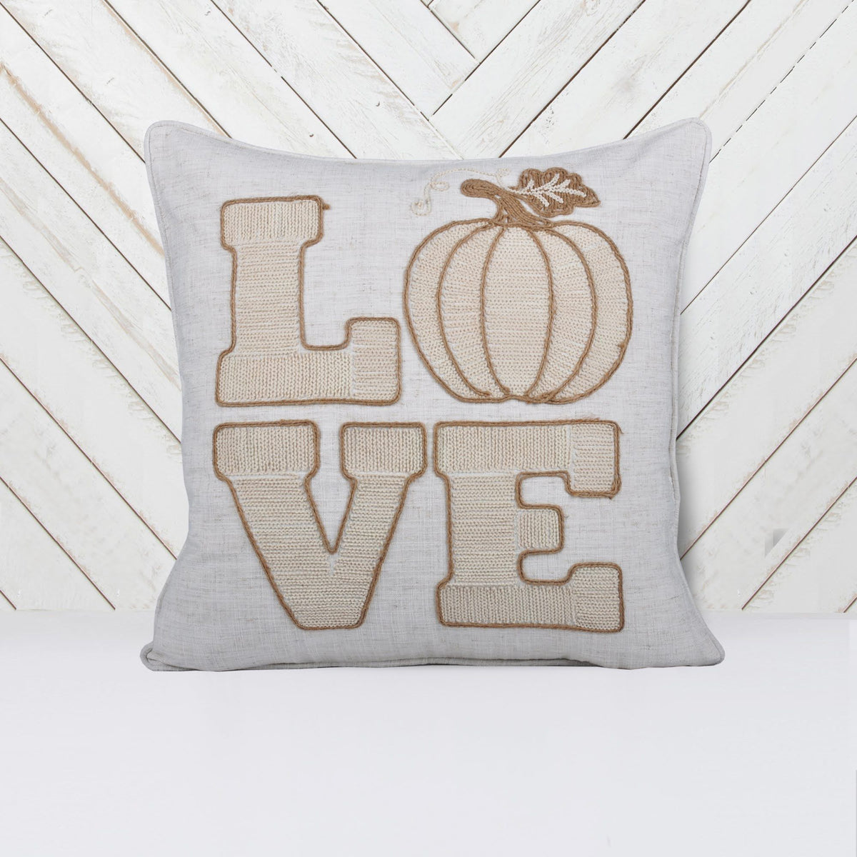 Love Pumpkin Embroidered Throw Pillow - Natural