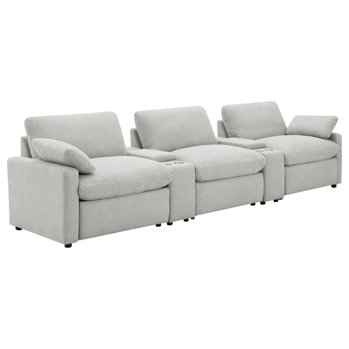 Hollander - 5 Piece Power Home Theater Seating Set With Reclining Comfort And Dual Storage Consoles - Gray