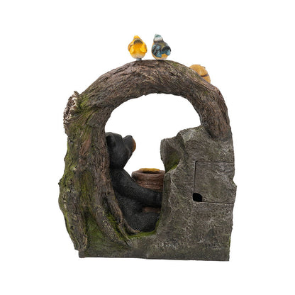 Decorative 2 Tiered Water Fountain With Woodland Animal Design, Outdoor Fountain With Light And Pump - Multi