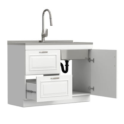 Darwin - Laundry Utility Sink And Cabinet With Dual Sinks, Pull Out Faucet - White