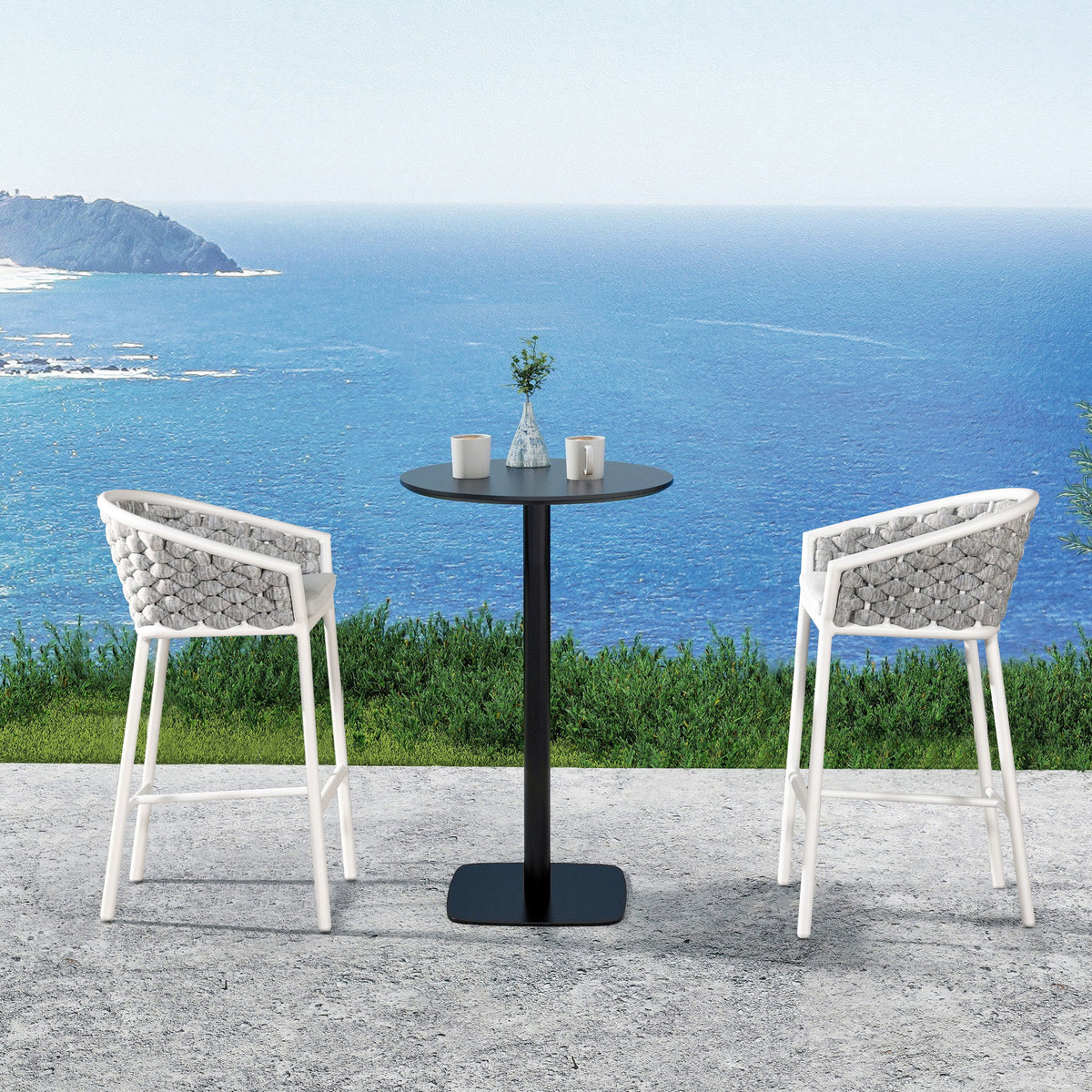 Rowan - Rope Barrel Low Back Patio Counter Stool (Set of 2) - White