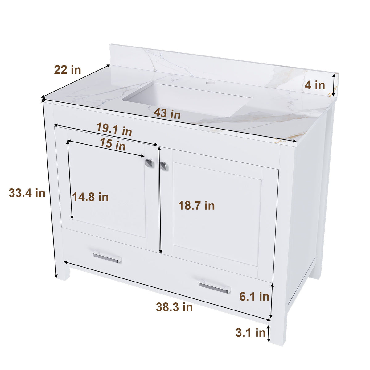 43" Bathroom Vanity, Multi Functional Cabinet With Doors And Drawer - White