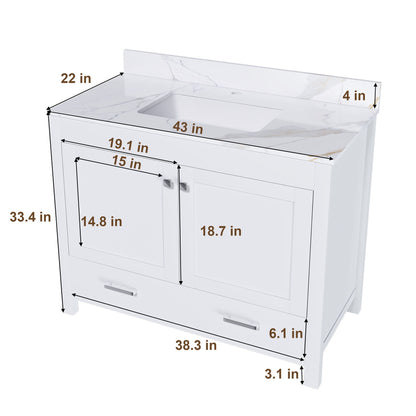 43" Bathroom Vanity, Multi Functional Cabinet With Doors And Drawer - White