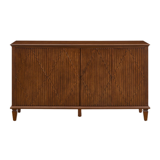 TV Stand With Carved Geometric Doors, Storage Cabinet For Living Room - Walnut